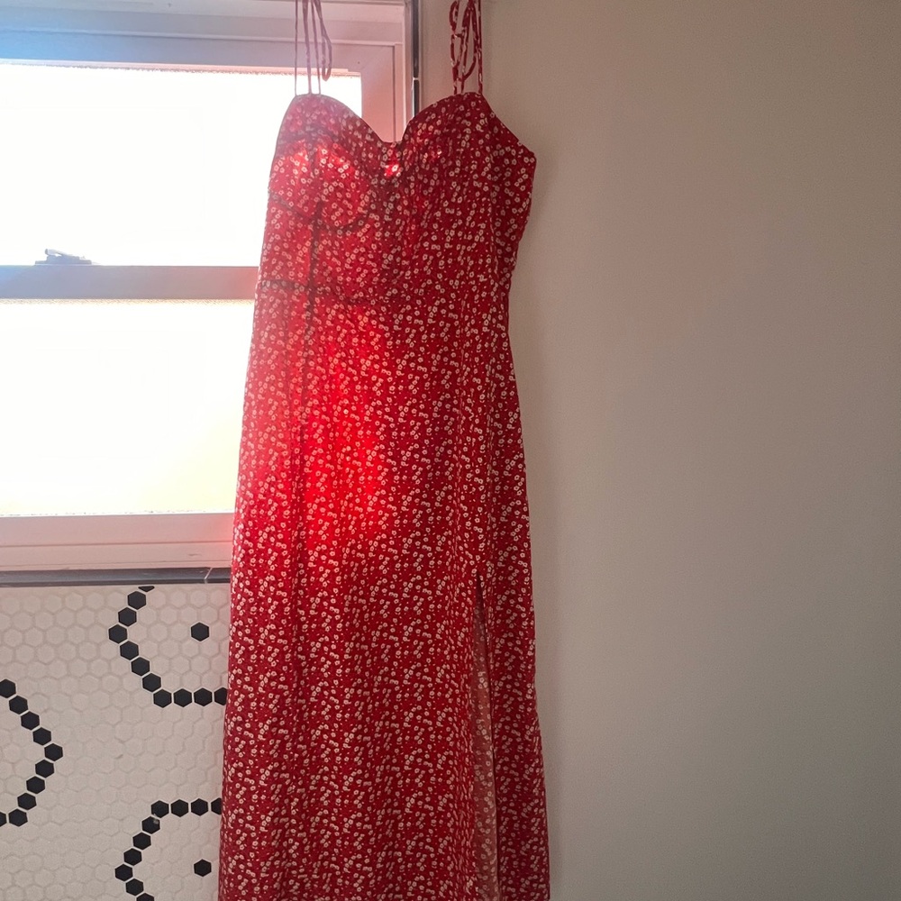 Midi red floral dress -boutique dress